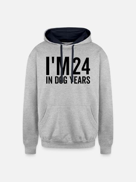 I'm 24 in Dog Years - Unisex Contrast Hoodie - heather gray/navy
