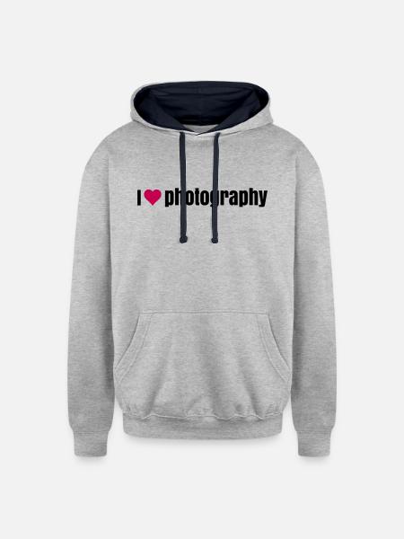 i love photography - Unisex Contrast Hoodie - heather gray/navy