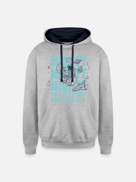 Moonlit Explorer Astronaut - Unisex Contrast Hoodie - heather gray/navy
