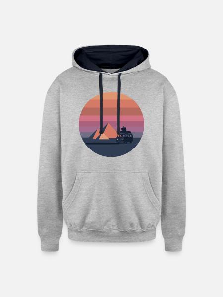 Volkswagen VW T2a Camper With Pyramids - Unisex Contrast Hoodie - heather gray/navy