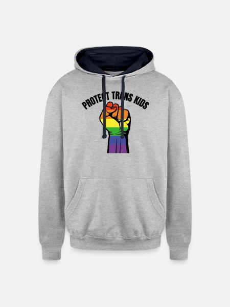 Protect Trans Kids - Unisex Contrast Hoodie - heather gray/navy