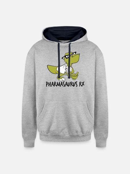 Pharmasaurus Rx Pharmacy Gift - Unisex Contrast Hoodie - heather gray/navy