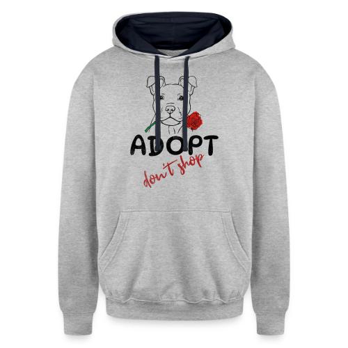 Retro Adopt Dont Shop Cute Puppy Rose Tee - Unisex Contrast Hoodie