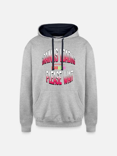 Brain Loading Please Wait - Unisex Contrast Hoodie - heather gray/navy