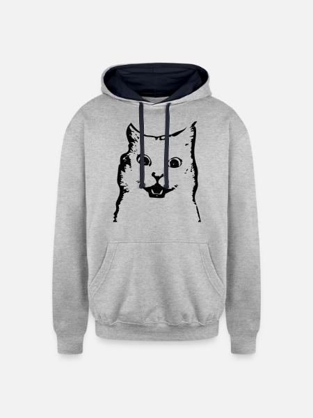 surprised cat - Unisex Contrast Hoodie - heather gray/navy