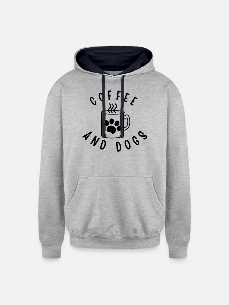 COFFEE AND DOGS - Unisex Contrast Hoodie - heather gray/navy