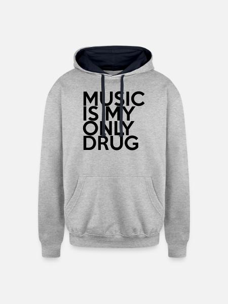 MUSIC IS MY ONLY DRUG - Unisex Contrast Hoodie - heather gray/navy