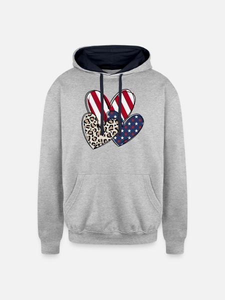 4th of july Heart - Unisex Contrast Hoodie - heather gray/navy