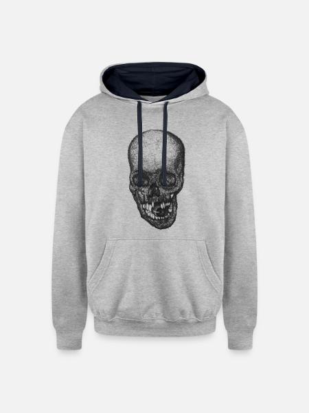 Gothic Skull Lace Portrait - Unisex Contrast Hoodie - heather gray/navy