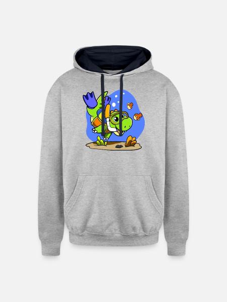 Scuba Dino - Unisex Contrast Hoodie - heather gray/navy
