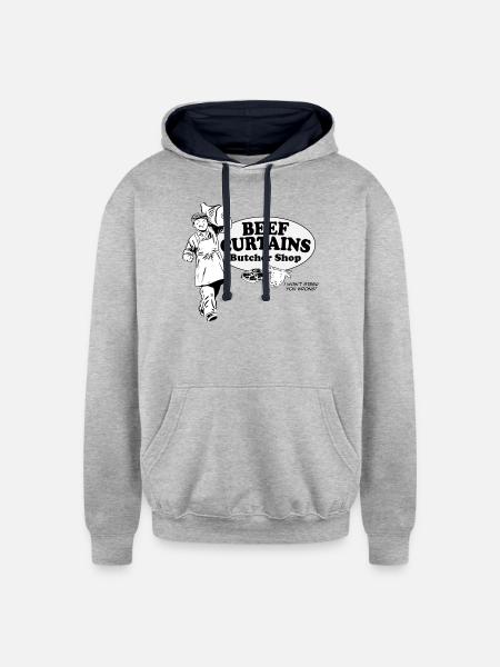 Beef Curtains Butcher Shop - Unisex Contrast Hoodie - heather gray/navy