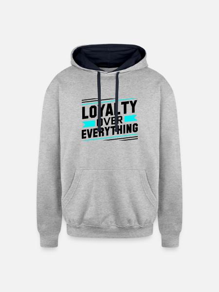 Loyalty Over Everything - Unisex Contrast Hoodie - heather gray/navy