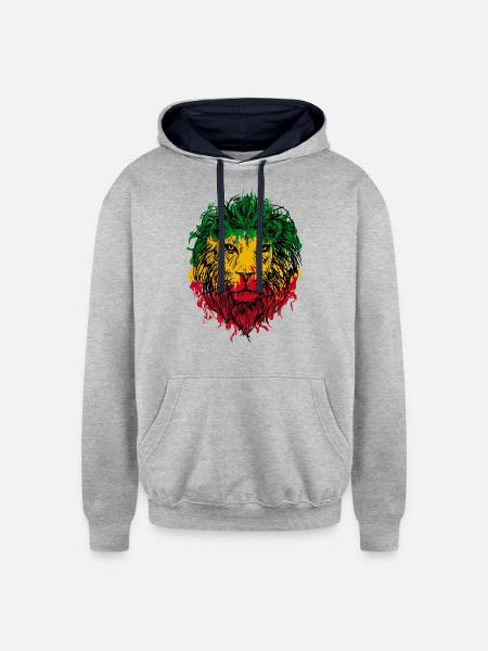 Africa map rasta lion - Unisex Contrast Hoodie - heather gray/navy