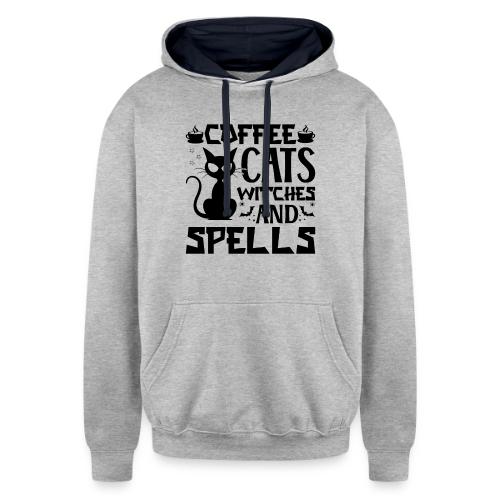 Coffee, Cats, Witches & Spells - Unisex Contrast Hoodie