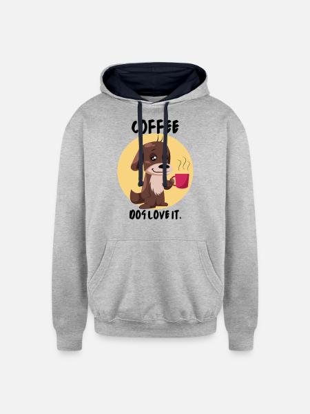 Coffee Dog Love it - Unisex Contrast Hoodie - heather gray/navy