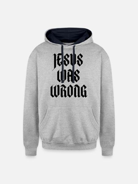 Jesus Was Wrong - Unisex Contrast Hoodie - heather gray/navy