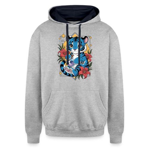 Mystic Blue Tiger Anime Potion Design – Cute tiger - Unisex Contrast Hoodie