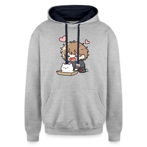 Crying Chibi Boy with Stray Cat - Unisex Contrast Hoodie