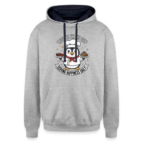 cute Penguin Chef-Funny Cartoon Daily Happiness - Unisex Contrast Hoodie