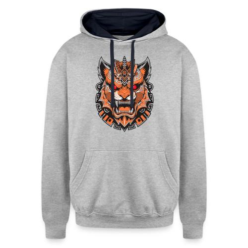 Tribal Demon Wolf Mask - Unisex Contrast Hoodie