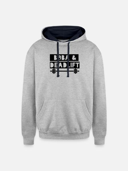boba and deadlift - Unisex Contrast Hoodie - heather gray/navy