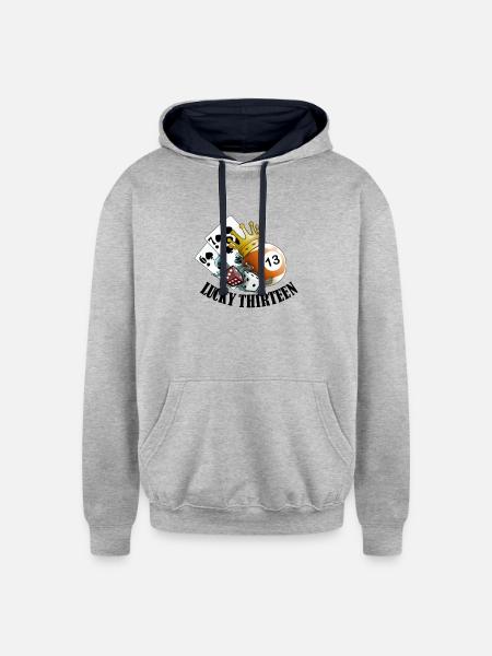 Lucky Thirteen - Unisex Contrast Hoodie - heather gray/navy