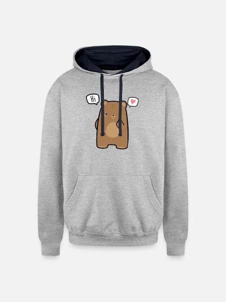 cute brown teddy bear - Unisex Contrast Hoodie - heather gray/navy