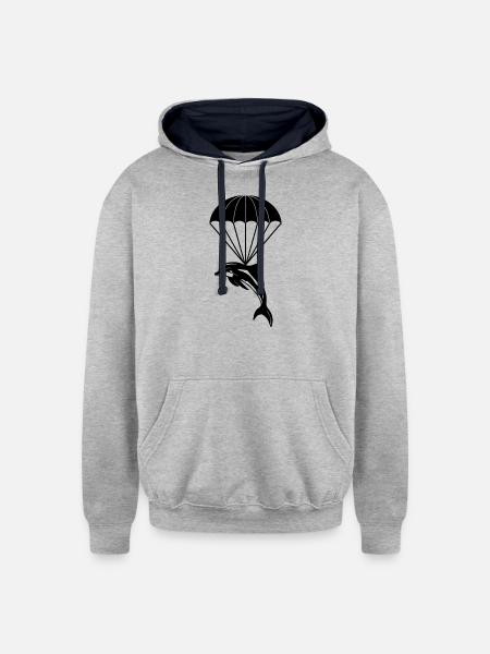 Dolphin Orca Parachuting - Unisex Contrast Hoodie - heather gray/navy