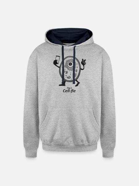 Cell fie - Unisex Contrast Hoodie - heather gray/navy