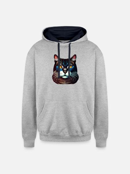 Blue cat - Unisex Contrast Hoodie - heather gray/navy
