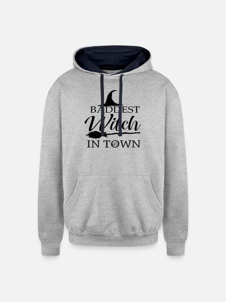 Baddest Witch in Town - Unisex Contrast Hoodie - heather gray/navy
