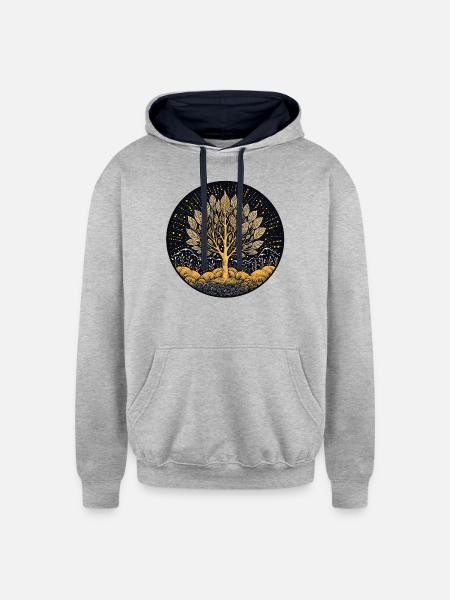 Silver Leaf Tree - Unisex Contrast Hoodie - heather gray/navy