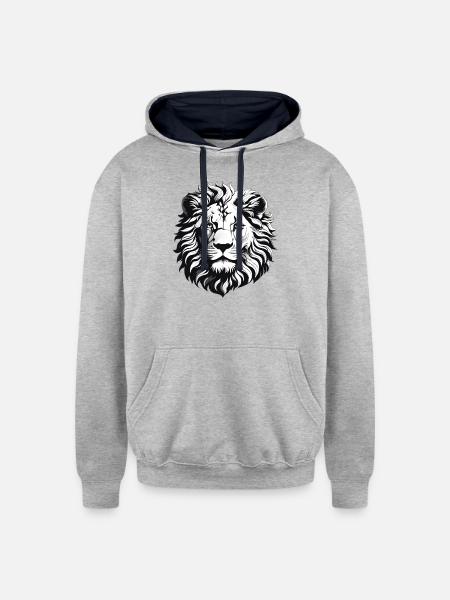 Black and white Lion - Unisex Contrast Hoodie - heather gray/navy