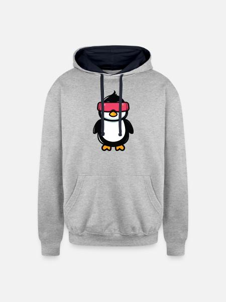 VR penguin - Unisex Contrast Hoodie - heather gray/navy