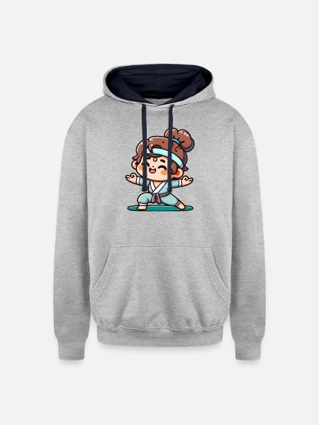 Happy Little Yogi - Unisex Contrast Hoodie - heather gray/navy