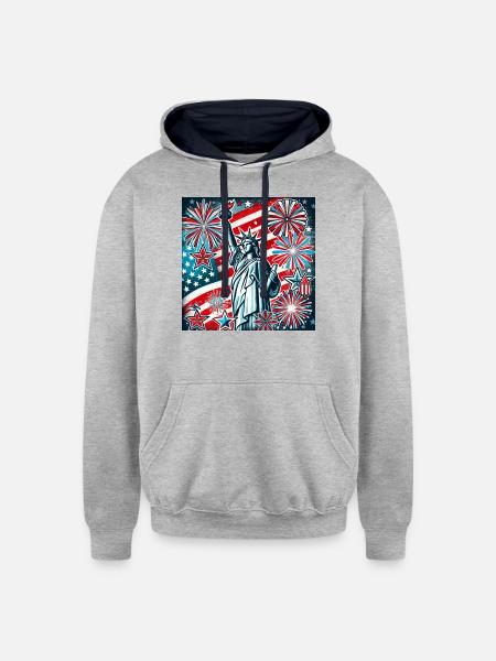 July 4th - Unisex Contrast Hoodie - heather gray/navy
