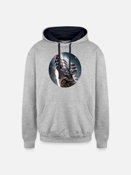 Wolf howling - Unisex Contrast Hoodie - heather gray/navy