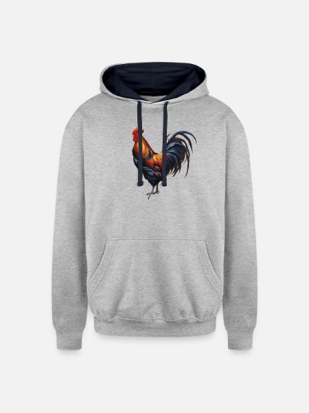 Rooster - "Cluck Commander" - Unisex Contrast Hoodie - heather gray/navy
