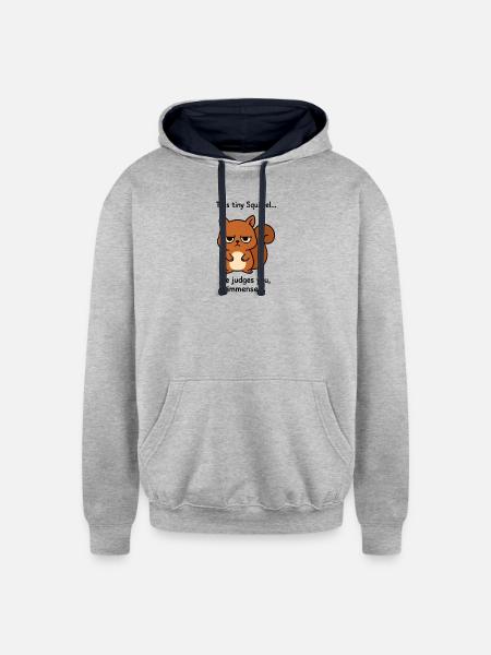 Squirrel of Judgement - Unisex Contrast Hoodie - heather gray/navy