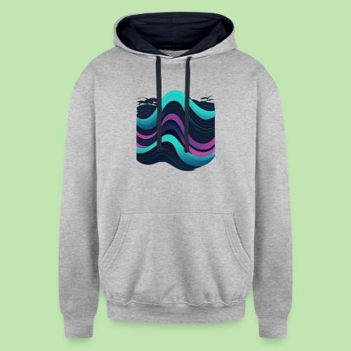 Abstract Wavy Ocean Pattern - Unisex Contrast Hoodie