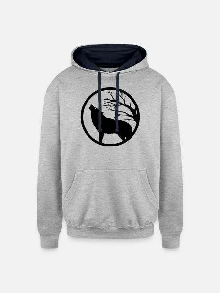 Howling wolf - Unisex Contrast Hoodie - heather gray/navy