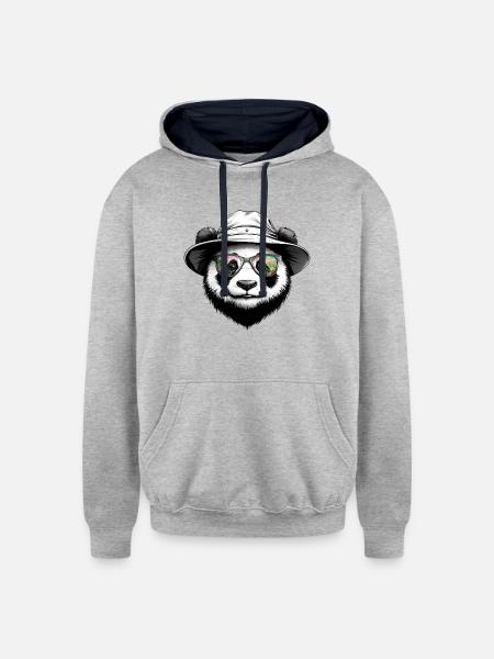 Panda Bucket Hat - Unisex Contrast Hoodie - heather gray/navy