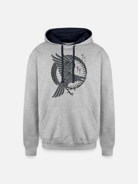 RAGNAR'S RAVEN - Unisex Contrast Hoodie - heather gray/navy
