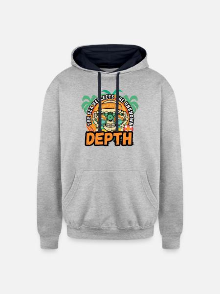 Depth Wave Seeker Skull - Unisex Contrast Hoodie - heather gray/navy