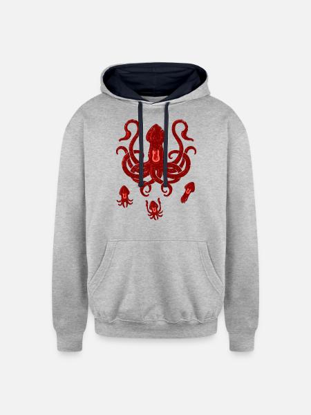 Giant Squid - Unisex Contrast Hoodie - heather gray/navy