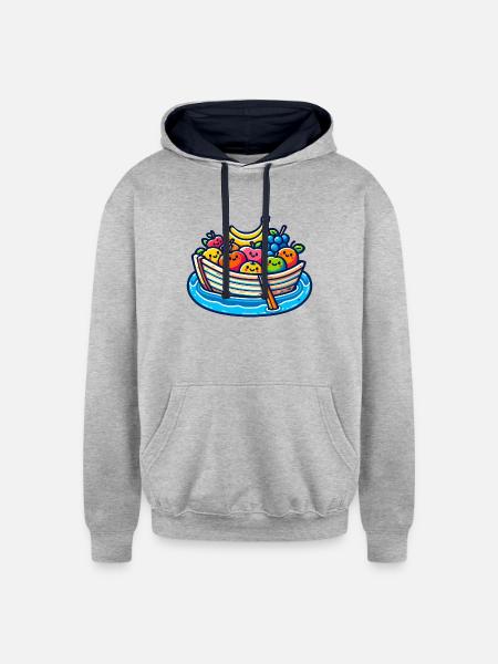 Fruity Boat Adventure - Unisex Contrast Hoodie - heather gray/navy