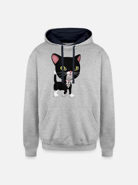 Black and White Cat - Unisex Contrast Hoodie - heather gray/navy