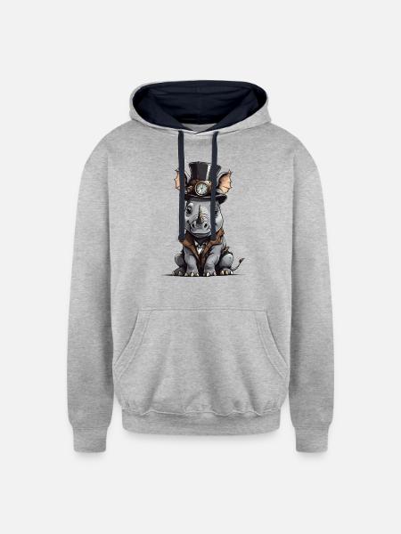 Well-dressed rhinoceros - Unisex Contrast Hoodie - heather gray/navy