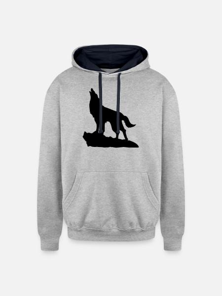 Wolf Howling - Unisex Contrast Hoodie - heather gray/navy