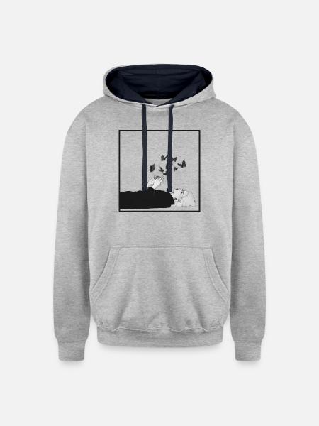 Breath of Butterflies - Unisex Contrast Hoodie - heather gray/navy